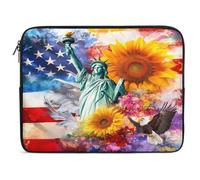 U.S. Flag Eagles Sunflowers Watercolor Laptop Sleeve Case with Zippered Notebook Computer Pocket Protective for Office Travel