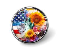 U.S. Flag Eagles Sunflowers Watercolor Round Badge Pin Metal Memorial Brooch Button Lapel Pins for Backpack Wedding