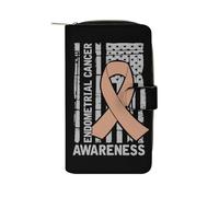 U.s. Flag Endometrial Cancer Awareness PU Leather Wallet Cloth with 12 Card Holder Handbag Long Clutch for Men Women