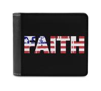 U.S. Flag Faith Leather Wallet for Men Slim Bifold Wallet with Money Clip Minimalist Credit Card Holder