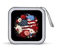 U.S. Flag Flower Funny CD Holder 40 Capacity DVD Case Disc Protective Storage Organizer Bag for Car Home Travel
