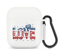 U.S Flag LOVE Bluetooth Headset Cover Earbuds Case TPU Headphone Protective Compatible with Airpods 1/2 White-Color