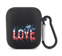 U.S Flag LOVE Bluetooth Headset Cover Earbuds Case TPU Headphone Protective Compatible with Airpods 1/2 Black-Color