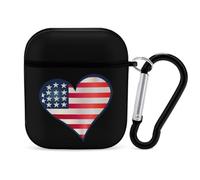 U.S. Flag Love Heart Logo Cute Earbuds Case Compatible with Airpods 1/2 Wireless Headphones Cover with Carabiner