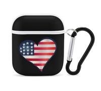 U.S. Flag Love Heart Logo Cute Earbuds Case Compatible with Airpods 1/2 Wireless Headphones Cover with Carabiner