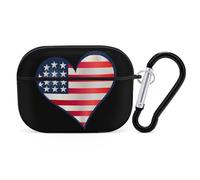 U.S. Flag Love Heart Logo Cute Earbuds Case Compatible with Airpods Pro Wireless Headphones Cover with Carabiner
