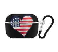U.S. Flag Love Heart Logo Cute Earbuds Case Compatible with Airpods Pro Wireless Headphones Cover with Carabiner