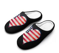 U.S. Flag Love Heart Logo Men's Winter Slippers Memory Foam Cotton House Shoes Anti-Slip Rubber Sole Slippers 9-10（42-43）