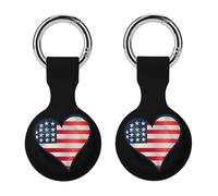 U.S. Flag Love Heart Logo Trendy GPS Cases Holder with Key Chain Ring Portable Protective Covers Compatible with Airtag