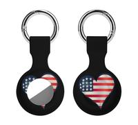 U.S. Flag Love Heart Logo Trendy GPS Cases Holder with Key Chain Ring Portable Protective Covers Compatible with Airtag