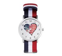 U.S. Flag Love Heart Logo Trendy Wrist Watches for Unisex Classic Casual Braided Strap Quartz Watch