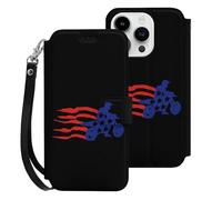 U.S. Flag Motocross Leather Wallet Cell Phone Cases Stand Foldable Flip Cover Phone Case Compatible with iPhone 15/15 Plus/15 Pro/15 Pro Max