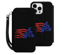 U.S. Flag Motocross Leather Wallet Cell Phone Cases Stand Foldable Flip Cover Phone Case Compatible with iPhone 15/15 Plus/15 Pro/15 Pro Max