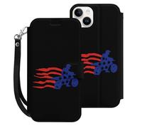 U.S. Flag Motocross Leather Wallet Cell Phone Cases Stand Foldable Flip Cover Phone Case Compatible with iPhone 15/15 Plus/15 Pro/15 Pro Max