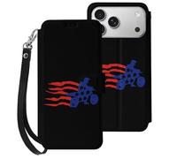 U.S. Flag Motocross Leather Wallet Cell Phone Cases Stand Foldable Flip Cover Phone Case Compatible with iPhone 17/17 Air/17 Pro/17 Pro Max