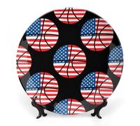 U.S. Flag Pattern Basketball Ceramic Decorative Plate 6-10 Inch Round