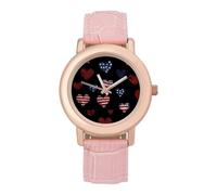 U.S. Flag Pattern Heart Women's Wrist Watch Easy Reader with Leather Strap Analog Display Wonderful Ladies Gifts
