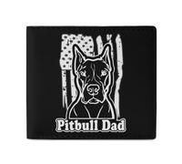 U.S. Flag Pit-Bull Dad Leather Bifold Wallet for Men Slim Card Cases with 2 Slots Minimalist Coin Purs