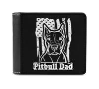 U.S. Flag Pit-Bull Dad Leather Bifold Wallet for Men Slim Card Cases with 6 Slot Minimalist Purse Coin Clip