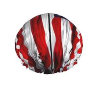 U.S. flag Print Shower Cap for Women & Men - Reusable Double-Layer Bath Hair Cap with Elastic Strap L
