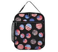 U.S. Flag Round Dot Lunch Bag Insulated Bento Box Tote Bags Portable Lunchbag for Women Men Work Picnic