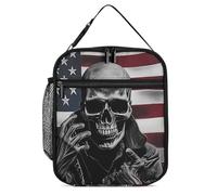 U.S. Flag Skull Lunch Bag Insulated Bento Box Tote Bags Portable Lunchbag for Women Men Work Picnic