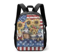 U.S. Flag Sunflower Gnome Casual Daypack Daily Backpacks Travel Shoulder Bag with Adjustable Straps for Women Men