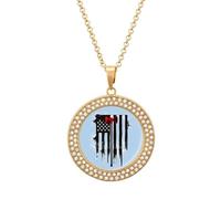 U.S Flag Thins Red Linees Fireman Axe Diamond Necklace Cute Pendant Necklace