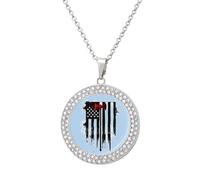 U.S Flag Thins Red Linees Fireman Axe Diamond Necklace Cute Pendant Necklace