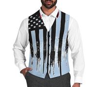 U.S Flag Thins Red Linees Fireman Axe Men's Vest V-neck Suit Waistcoats Wedding Tuxedo Vests S