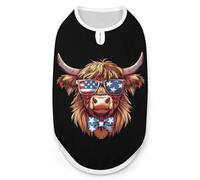U.S Flag USA Highland Cow Dog Shirts Sleeveless T-Shirt Pet Tank Top Soft Summer Vests Clothes for Dogs And Cat M