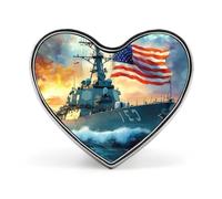 U.S Flag Warship Navy Battleship Heart Shape Badge Button Pins Brooches | Lapel Pins for Backpack Hat Bags Jacket