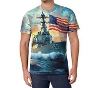 U.S Flag Warship Navy Battleship Mens T-Shirts Casual Workout Shirts Athletic Short Sleeve Tee Tops Gym Shirts XL