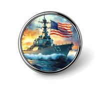 U.S Flag Warship Navy Battleship Round Badge Funny Button Pins Brooches | Lapel Pins for Backpack Hat Bags Jacket