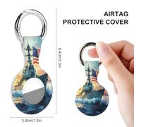 U.S Flag Warship Navy Battleship Silicone Protective Case Compatible for Airtag Tracker Holder with Key Ring for Men Women