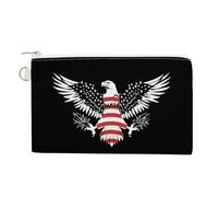 U.S. Flag with Bald Ea-gles Custom Canvas Coin Purse Change Wallet Bag Small Makeup Bags for Men Women 7.5 X 4.6 Inch