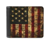 U.S. Flag with Dollar Signs Leather Men's Bifold Wallet Minimalist Coin Purse with Hidden Slots Simple Credit Card Holder Gifts