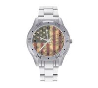 U.S. Flag with Dollar Signs Men's Business Watch with Stainless Strap Fashion Easy Reader Wristwatch Gifts for Men