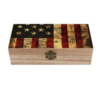 U.S. Flag with Dollar Signs Wooden Storage Box with Retro Lock Wood Souvenir Boxes Rectangular Container Store for Keepsake Jewelry Card