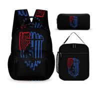 U.S. Flag with Lineman 3 PCS Backpack Set Cute Rucksack with Pencil Case & Lunch Bag Gifts