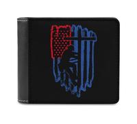U.S. Flag with Lineman Leather Bifold Wallet for Men Slim Card Cases with 6 Slot Minimalist Purse Coin Clip