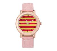 U.S. Flag with Red and Yellow Stripes Women Simplicity Watch with Leather Strap Easy Reader Ladies Wristwatch