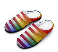 U.S. Gay Flag Men's Soft Cotton Slippers with Memory Foam Anti-skid House Shoes for Travel Indoor Outdoor