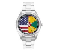 U.S. Grenada Flag Quartz Watch Stainless Steel Wrist Watches for Men Women Easy to Read