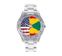 U.S. Grenada Flag Quartz Wrist Watch Stainless Steel Watches for Men Women Easy to Read
