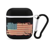 U.S. Grunge Flag Cute Earbuds Case Compatible with Airpods 1/2 Wireless Headphones Cover with Carabiner