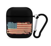 U.S. Grunge Flag Cute Earbuds Case Compatible with Airpods 1/2 Wireless Headphones Cover with Carabiner
