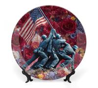 U.S. Independence Day Printed Bone China Decorative Plate Ceramic Decorative Plate with Display Stand for Home Wall Decor