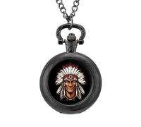 U.S. Indian Chief Men's Pocket & Fob Watches Silent Ticking Quartz Alloy Chain Watch for Daily Use Black-Style