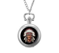 U.S. Indian Chief Men's Pocket & Fob Watches Silent Ticking Quartz Alloy Chain Watch for Daily Use Silver-Style